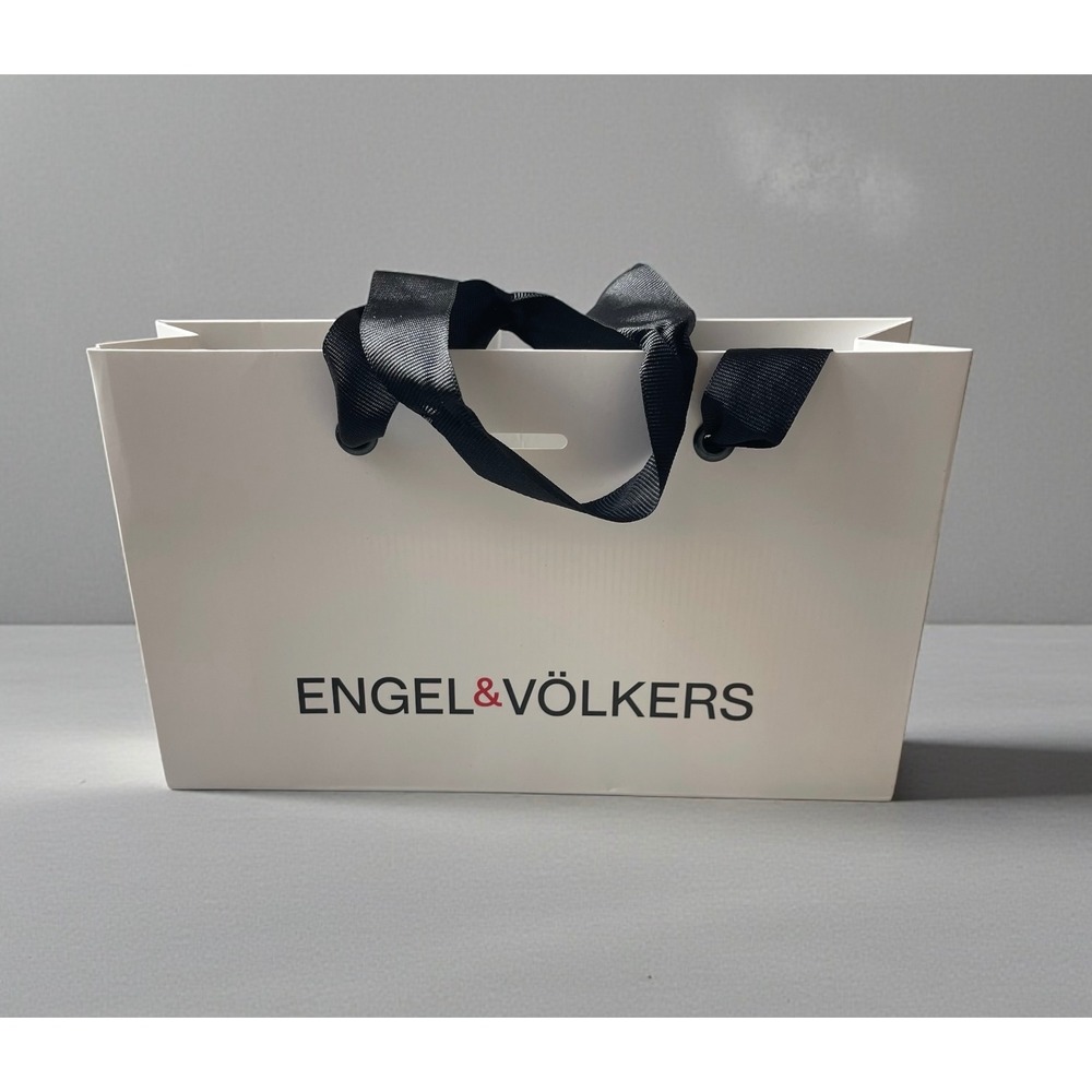 Engel and Volkers White Paper Small‎ Gift Bag Black Ribbon Handles Pk of 19